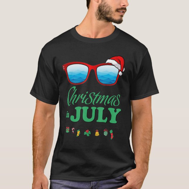 Camiseta Natal em julho Óculos de sol Verão praia Papais no (Frente)