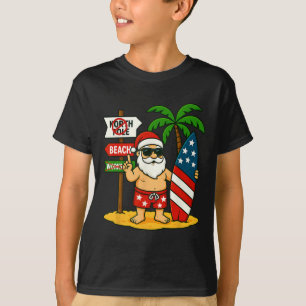 Camiseta Natal Em Julho Papai Noel E Prancha Bandeira Dos E