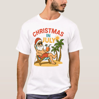 Camiseta Natal em Julho Papai Noel Praia Verão
