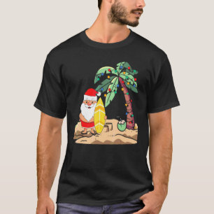 Camiseta Natal Em Julho Papai Noel Segurando Prancha De Sur
