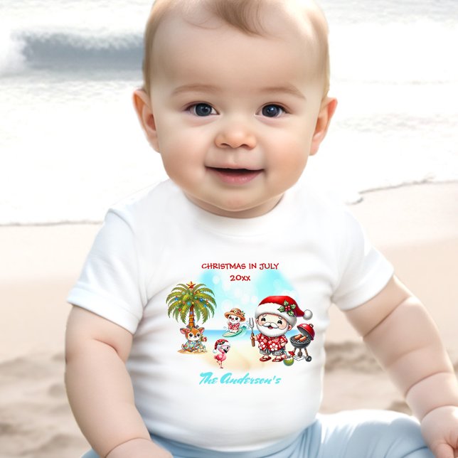 Camiseta Natal Em Julho Papais noeis Bonitos Nome De Verão  (Christmas In July Cute Santa Tropical Summer Name Baby T-Shirt)