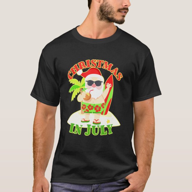 Camiseta Natal Em Julho Papais noeis Do Xmas Surfboard Beac (Frente)