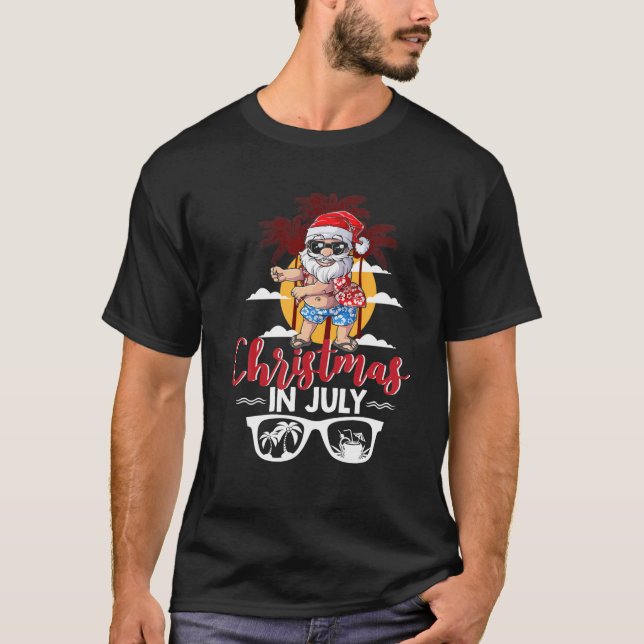 Camiseta Natal Em Julho Papais noeis Engraçados Férias Prai (Frente)