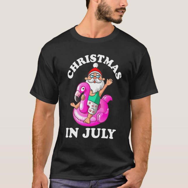 Camiseta Natal Em Julho Papais noeis Flamingo Havaiano Verã (Frente)