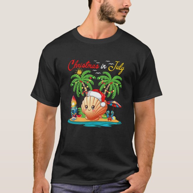 Camiseta Natal Em Julho Papais noeis Havaianos Scallop Figu (Frente)