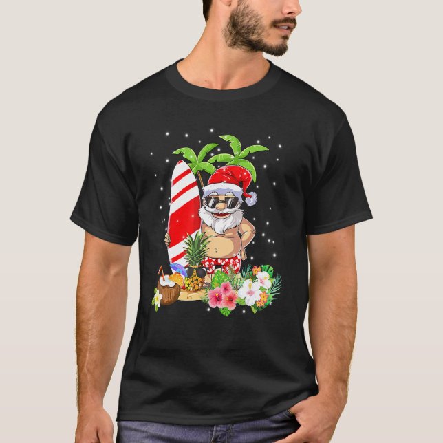 Camiseta Natal Em Julho Papais noeis Havaianos Surfing T Sh (Frente)