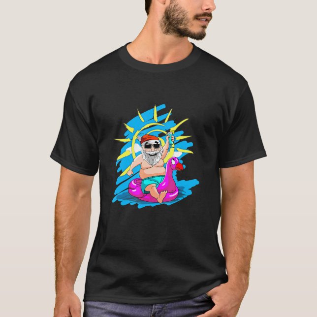 Camiseta Natal Em Julho Papais noeis Hawaii Sunglass Flamin (Frente)