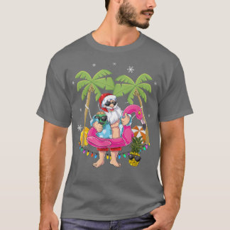 Camiseta Natal em julho Papais noeis hawaii Sunglass Flamin