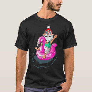 Camiseta Natal Em Julho Papais noeis No Havaí Flamingo Summ