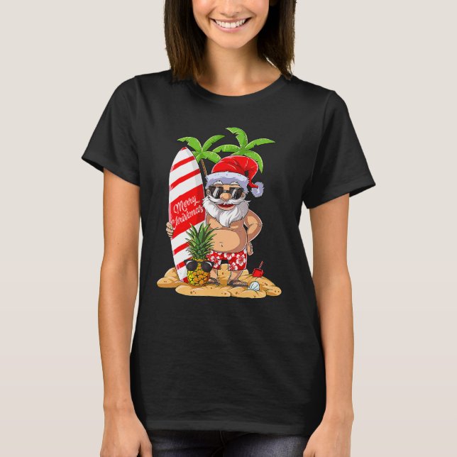 Camiseta Natal Em Julho Papais noeis No Havaí Surfing S Sum (Frente)