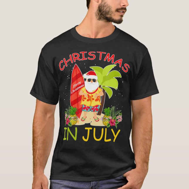 Camiseta Natal em julho Papais noeis no Havaí Surfing Summe (Frente)