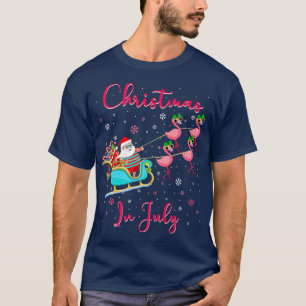Camiseta Natal Em Julho Papais noeis Rosa Flamingo Sleigh S