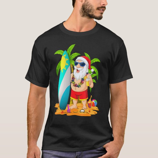 Camiseta Natal Em Julho Papais noeis Surf De Verão Havaí Su (Frente)