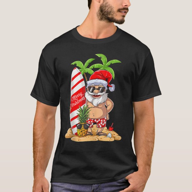 Camiseta Natal Em Julho Papais noeis Surf Havaí Verão Surfi (Frente)