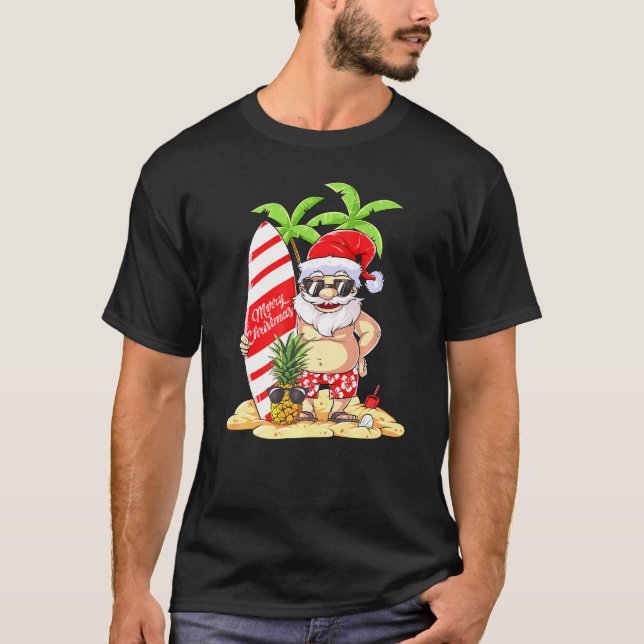 Camiseta Natal Em Julho Papais noeis Surfs Havaianos Verão  (Frente)