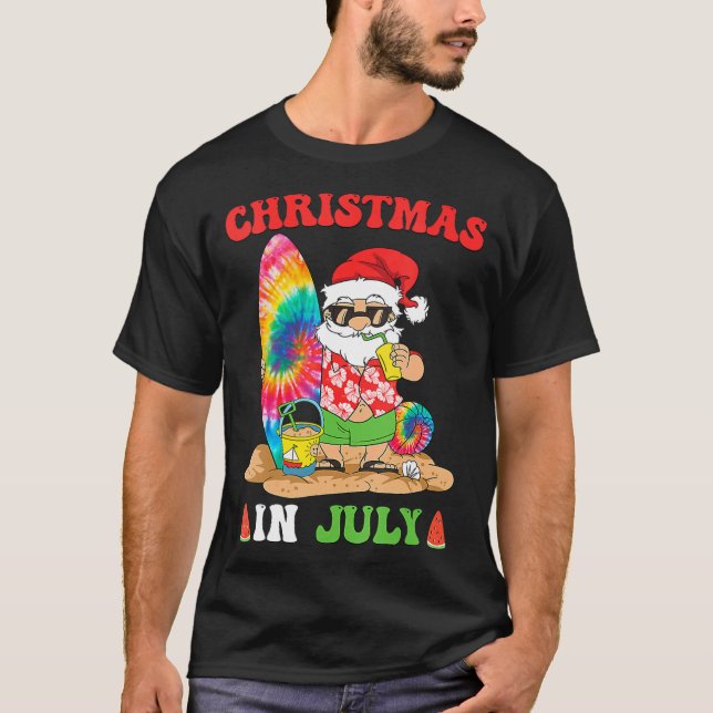 Camiseta Natal Em Julho Papais noeis Tie Dye Summer Surf Su (Frente)
