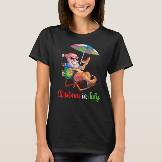 Camiseta Natal Em Julho Papais noeis Watermelon Tropical Ha (Frente)