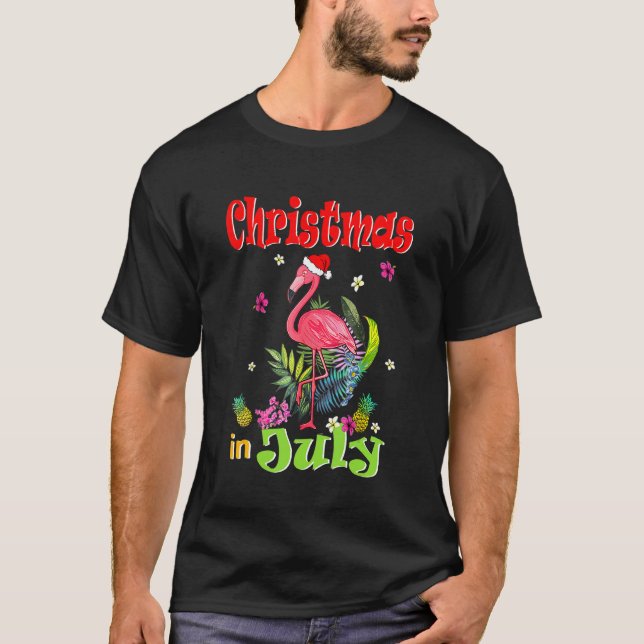 Camiseta Natal Em Julho Para Mulheres Flamingo Rosa (Frente)
