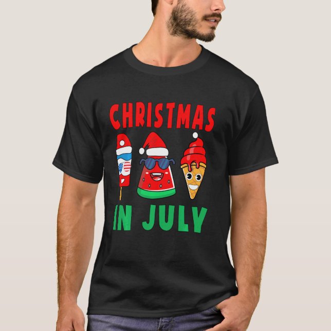 Camiseta Natal Em Julho Pop De Gelo De Melancia Papais noei (Frente)