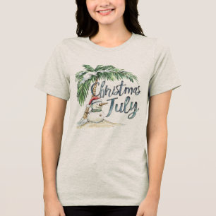 Camiseta Natal em Julho Praia Boneco de Neve & Palmeira