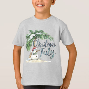 Camiseta Natal em Julho Praia Boneco de Neve & Palmeira