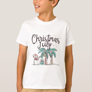 Camiseta Natal em Julho Praia Boneco de Neve Palmeira Verão