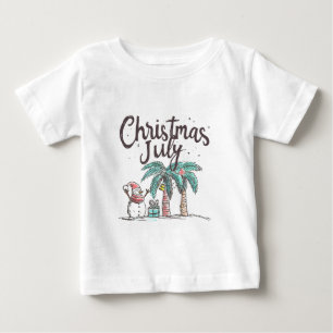 Camiseta Natal em Julho Praia Boneco de Neve Palmeira Verão