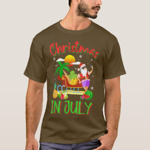 Camiseta Natal Em Julho Santa Cláusula Palm Tree Beach Sum
