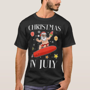 Camiseta Natal Em Julho Santa Engraçado Surfando Verão Surf