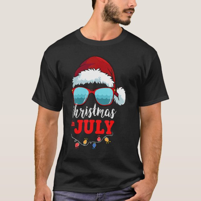 Camiseta Natal Em Julho Santa Hábitos Óculos De Verão (Frente)