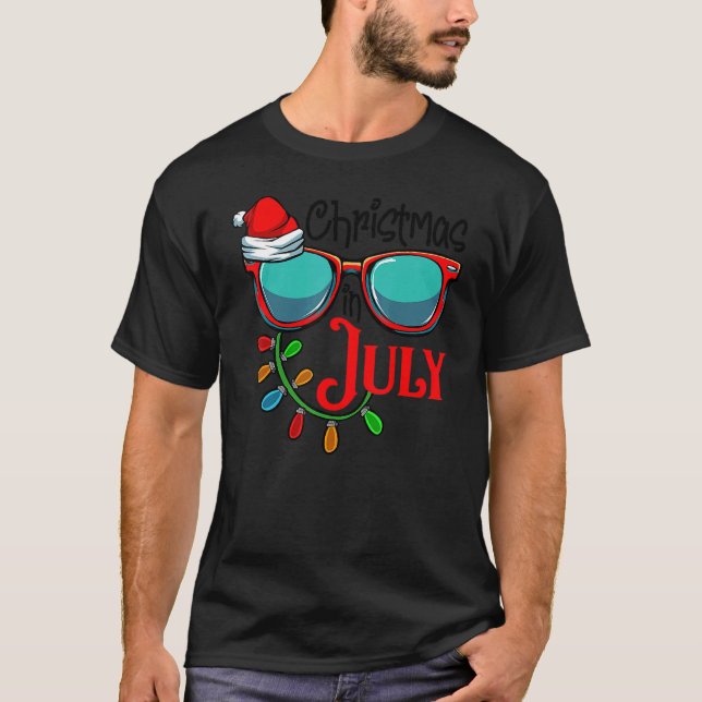 Camiseta Natal Em Julho Santa Hábitos Óculos De Verão (Frente)