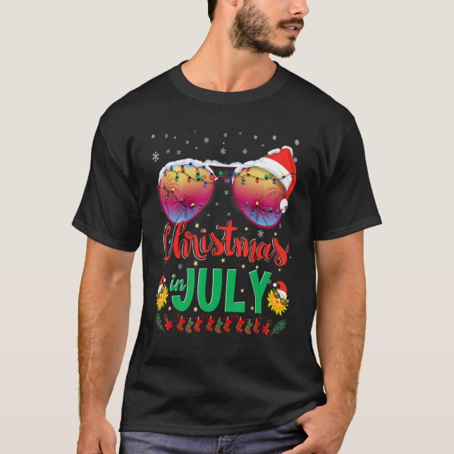 Camiseta Natal em julho Santa Hat Óculos de sol Verão Vaca (Frente)