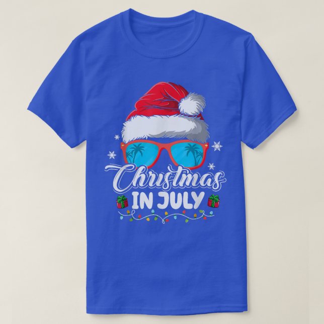 Camiseta Natal em julho Santa Hat Óculos de sol Verão Vaca (Frente do Design)