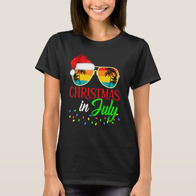 Camiseta Natal em julho Santa Hat Óculos de sol Verão Vaca (Frente)