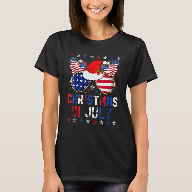 Camiseta Natal Em Julho Santa Hat Óculos Domingos Verão 4 (Frente)