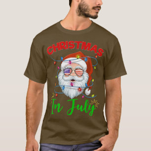 Camiseta Natal Em Julho Santa Hat Óculos Solares USA Flag S
