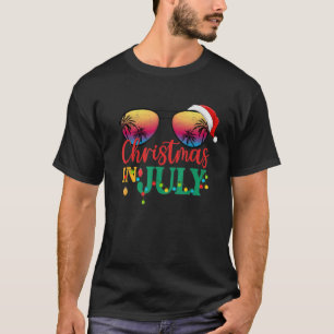 Camiseta Natal em julho Santa Hat Sunglass Beach Sunrise