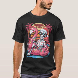 Camiseta Natal Em Julho Skeleton Flamingo Float Summer X