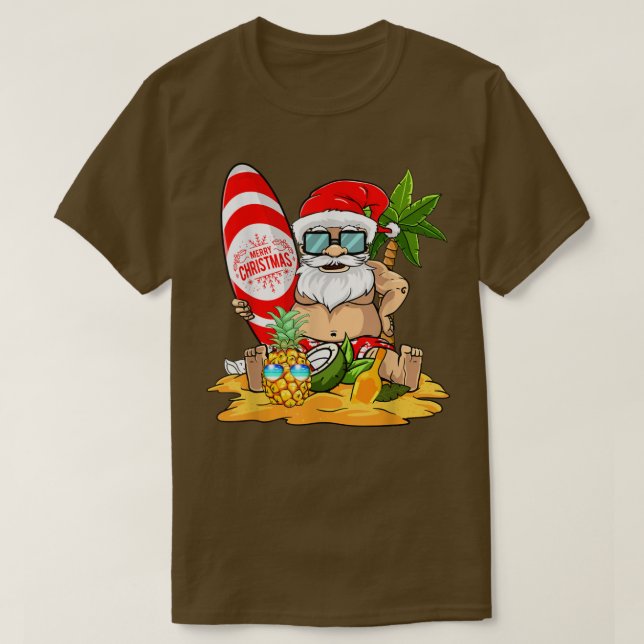 Camiseta Natal Em Julho Surfando Papais noeis Engraçados Ve (Frente do Design)