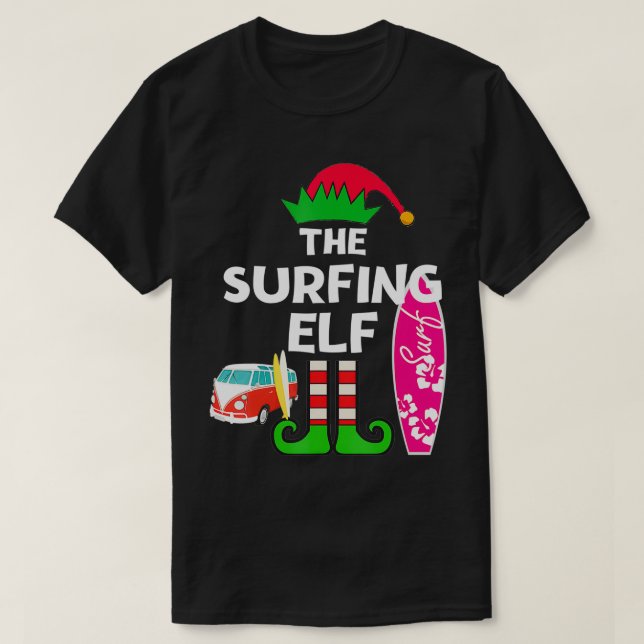 Camiseta Natal Em Julho Surfing Elf Summer Beach Vacatio (Frente do Design)
