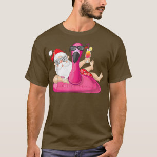 Camiseta Natal Em Papais noeis De Julho Havaí Flamingo Summ