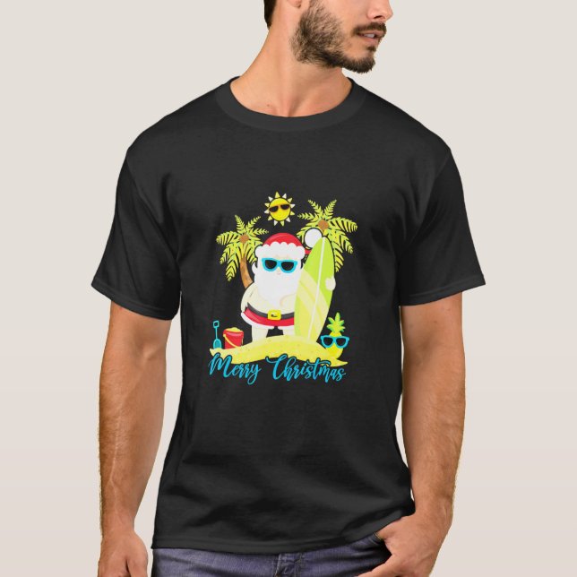 Camiseta Natal Em Papais noeis De Julho, Surf De Praia De S (Frente)