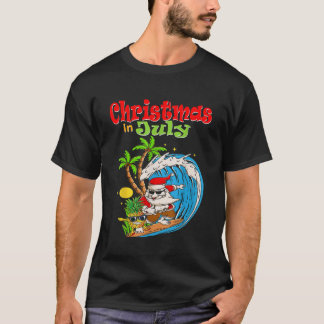 Camiseta Natal em Papais noeis de julho Surf de Verão do Ha