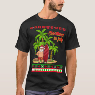 Camiseta Natal em Papais noeis de julho Surf de Verão do Ha
