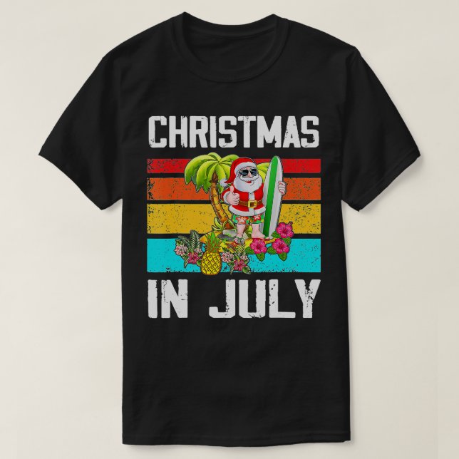 Camiseta Natal em Papais noeis de julho Surfer Hawaii Summe (Frente do Design)