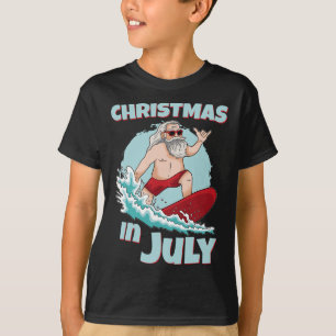 Camiseta Natal engraçado em julho verão Papai Noel surfando