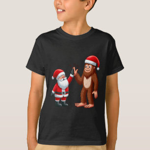 Camiseta Natal Engraçado Papai Noel Bigfoot High-fiving Xm