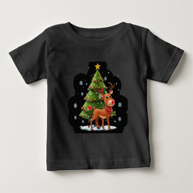 Camiseta "Natal Espumante: Árvores, Reindeer e Estrelas Des (Frente)