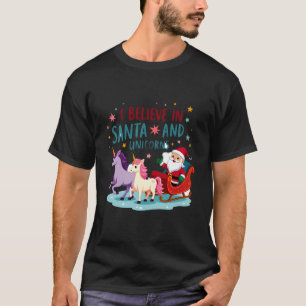 Camiseta Natal Eu Acredito No Papai Noel E Unicórnios Diver