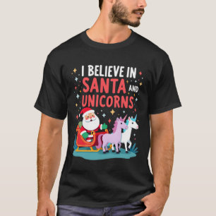 Camiseta Natal Eu Acredito No Papai Noel E Unicórnios Diver